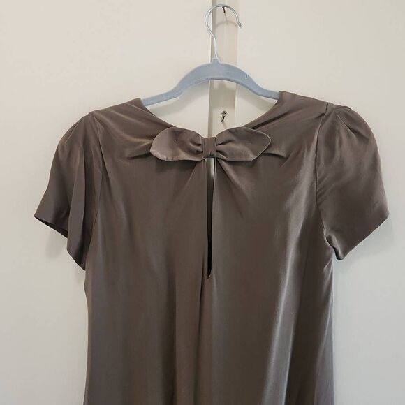 Sandro Paris Olive Silk and Black Rayon Blend Blouson Mini Dress, NWOT, Sz. 1(S) - Picture 5 of 6